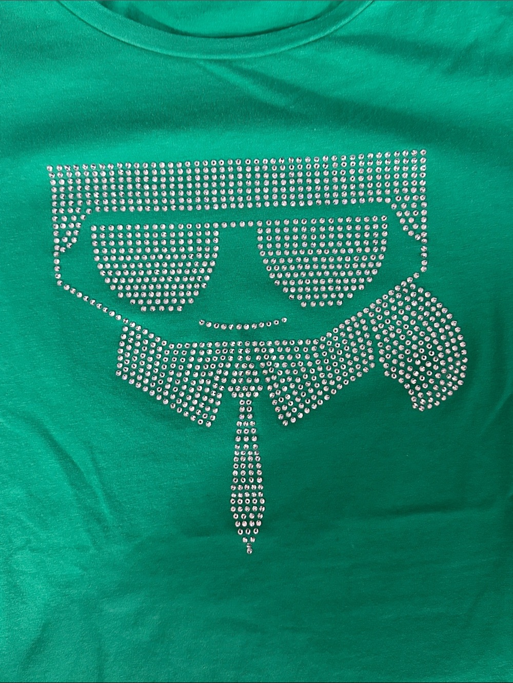 Karl Lagerfeld Bright Green Rhinestone Logo TShirt • Size M • NWOT - Picture 4 of 10
